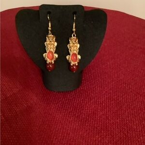 Gold-Tone Red Bead Drop Earrings - Women Jewelry
